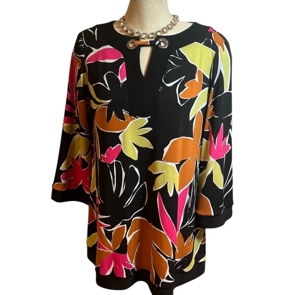 JOSEPH RIBKOFF 🇨🇦 Top Tunic Size 10 Pink Rust Green Leaves Flowers - Picture 3 of 9